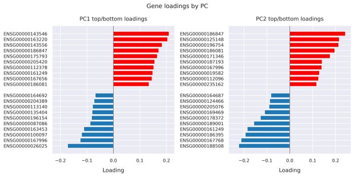 Gene loadings by PC